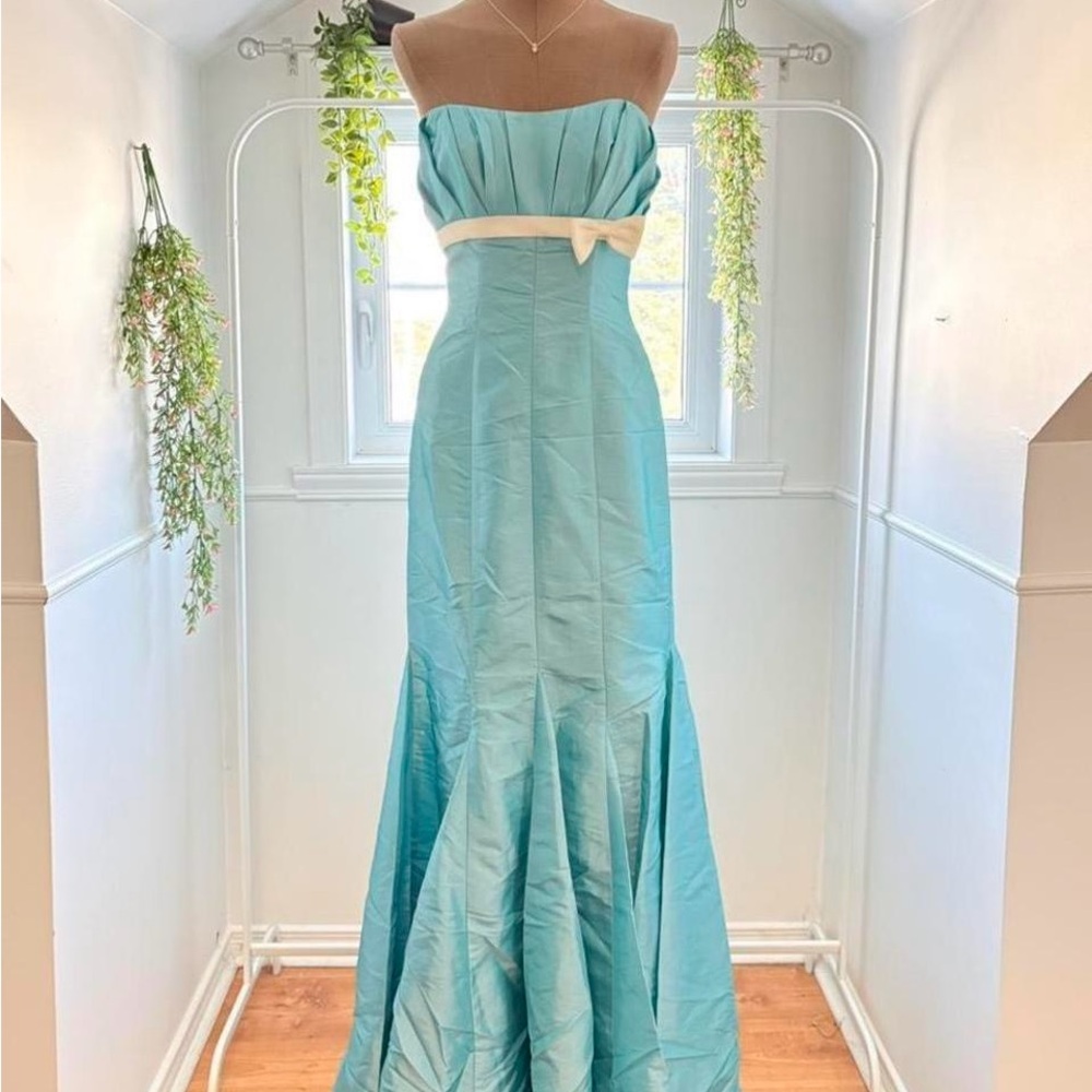 Elegant Strapless Blue Evening Gown
